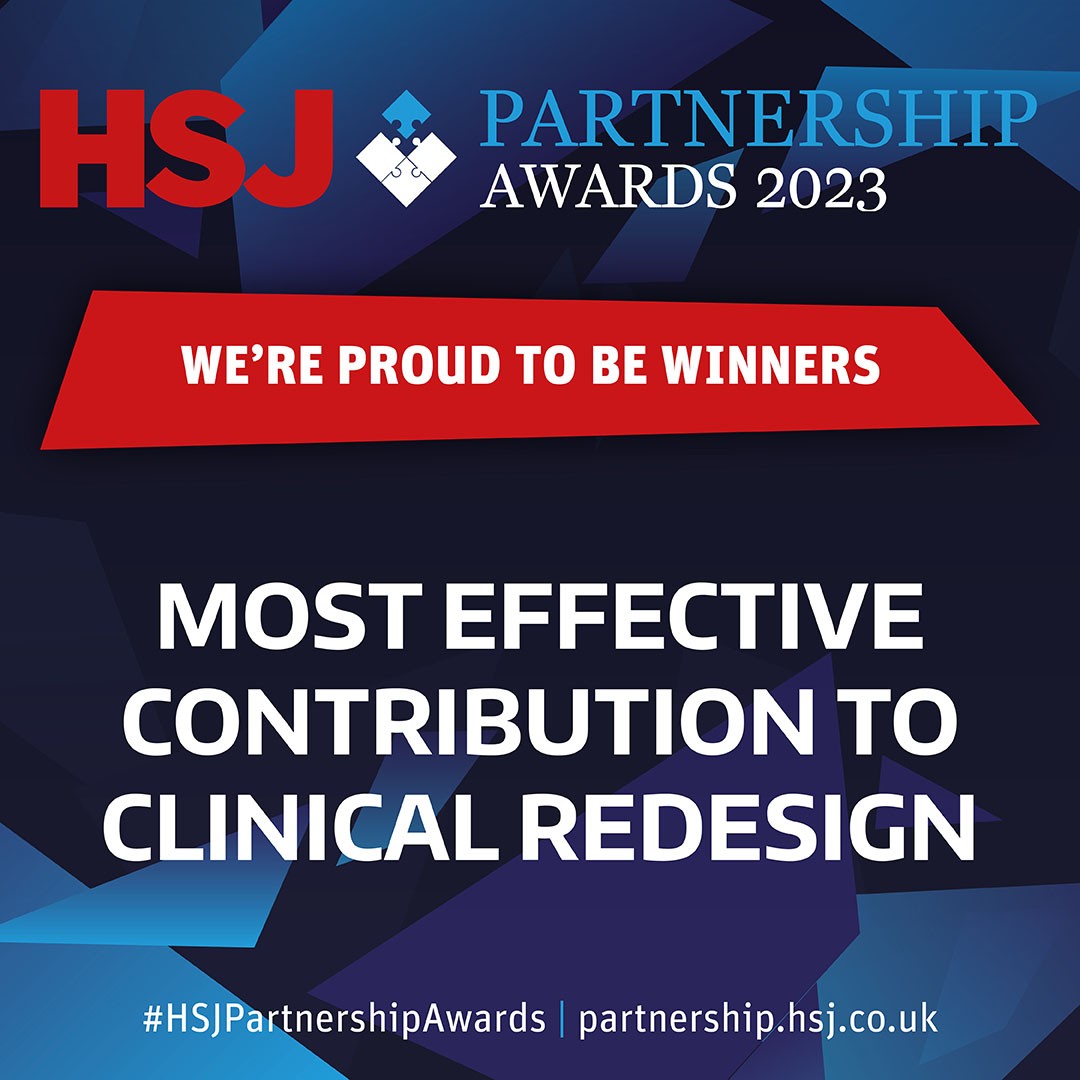 an image announcing the cancer alliance is winners of the HSJ Partnership Awards `Most Effective Contribution to Clinical Redesign' category