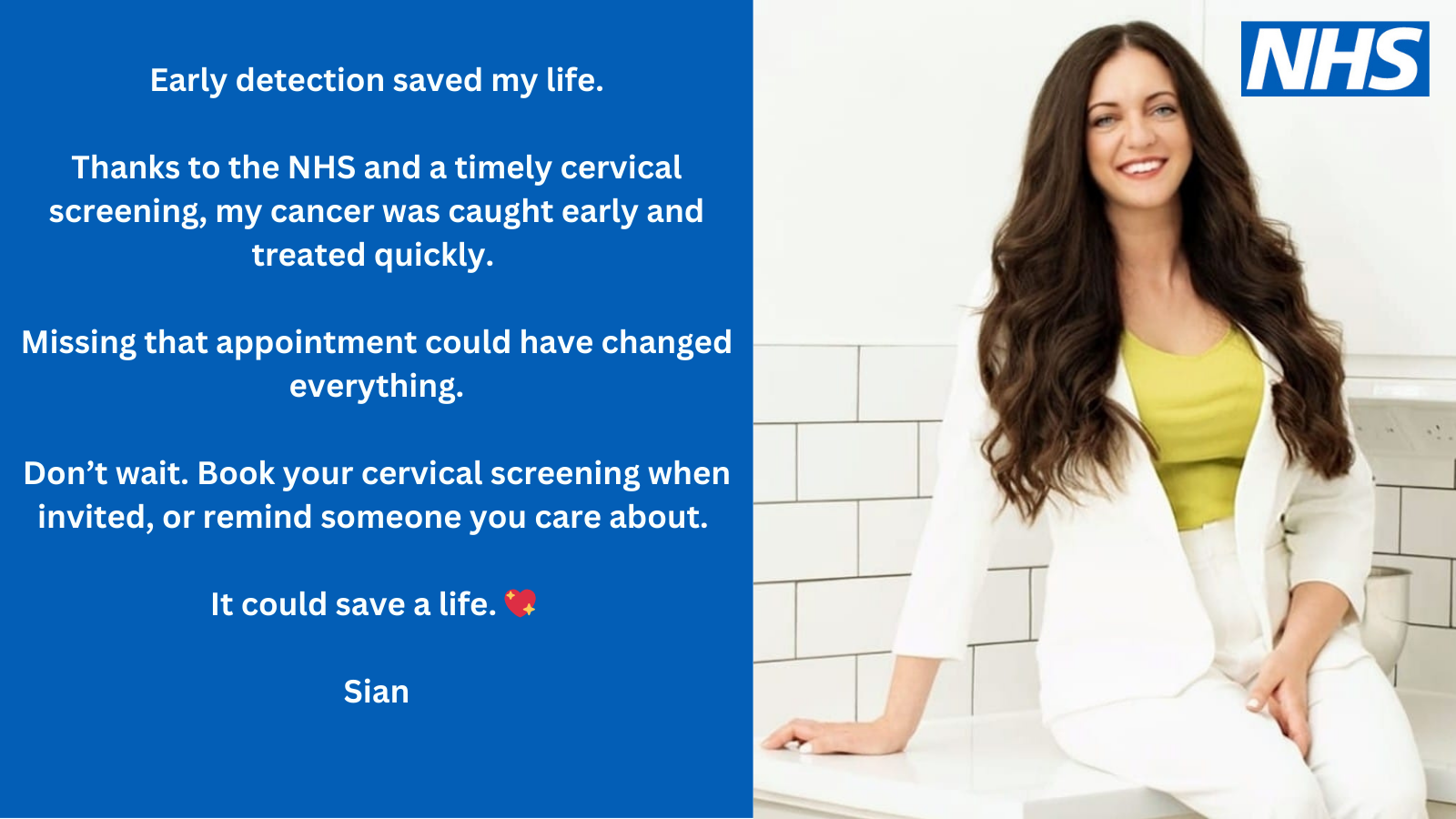 image of a young lady called Sian encouraging people to book their cervical screening