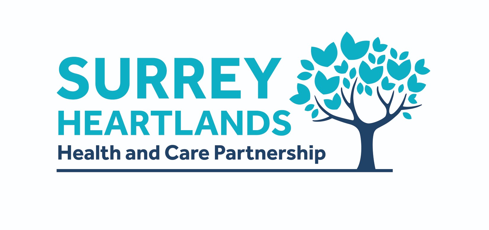 This image is the Surrey Heartlands logo and shows a tree with the words Surrey Heartlands Health and Care Partnership