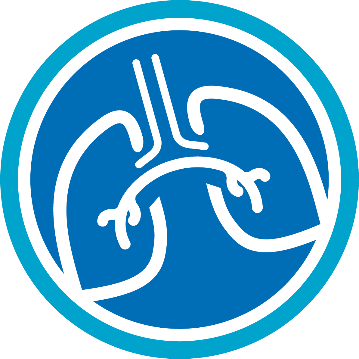 Image shows a drawing of a pair of lungs in a blue circle. 